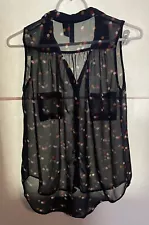 Fun and Flirt Size: M, Navy Blue With Colored Dots, Sheer Blouse Top, Pretty