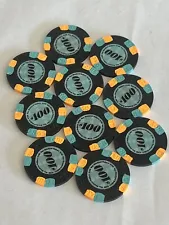 10 Paulson Classic Top Hat & Cane $100 Clay Poker Chips Very Rare