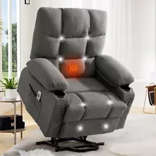 Oversized Heat Massage Power Lift Recliner Chair Reclining Sofa w/ Cup Holders