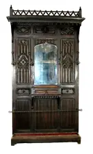 Antique Hall Tree, French Gothic Revival, Oak, Carved, MIrror, 19th C, 1800s!!