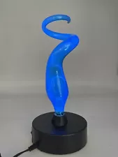 LumiSource Sculptured Blue Swirl Touch Sensitive Plasma Glass Lamp 12” Works!