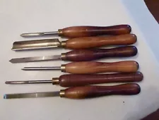 GROUP OF 6 MED,SIZE WOOD TURNING CHISELS, SOME BY CROWN TOOLS, SHEFFIELD