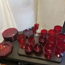 Fenton Art Glass Lot of Plates Goblets Coffee Mugs Red Georgian Glassware