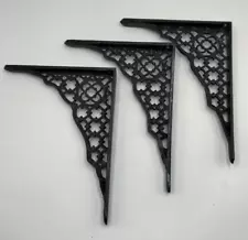 Vintage Lot Of 3 Shelf Brackets Braces Wall Bracket Black Cast Iron Corbels