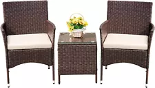 Devoko Patio Porch Furniture Sets 3 Pieces PE Rattan Wicker Chairs with Table