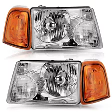 For 2001-2011 Ford Ranger Chrome Housing Headlights Amber Corner Signal Lamps