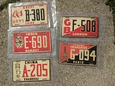 Vintage Steel License Plate Accessory Novelty Globetrotter 1939 LOT OF 5 RARE