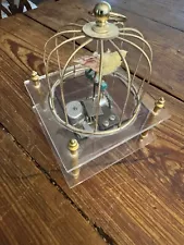 Mid Century Sankyo Working Automaton Bird Cage Music Box and Plexiglass Base