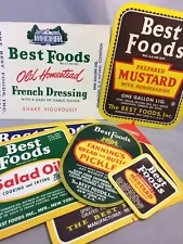 7 1940s BEST FOODS MUSTARD Dressing PICKLES Advertising LABEL Vintage Original