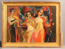 DANIEL VAROUJAN HEJINIAN Expressionist Oil Painting, Woman Violins & Flute NR