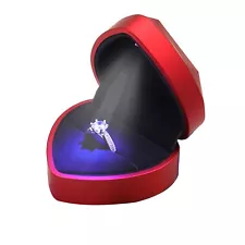 LED Lighted Ring Box Small Heart Shaped Jewelry Gift Case for Proposal Wedding