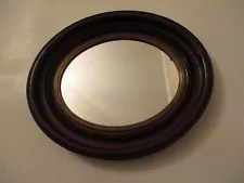 Antique 19 Century Walnut Oval Wood Mirror With Gold Trim 13-1/4x 11-3/8"