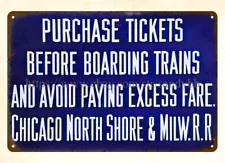 Purchase Tickets boarding train Chicago North Shore Milwaukee Railroad tin sign