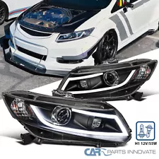 Black Fits 2012-2015 Honda Civic 2/4Dr Projector Headlights LED Strip Headlamps (For: 2012 Honda Civic)