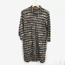 Rare Tommy Hilfiger Book Button Up Shirt Dress Cotton Library Teacher Large