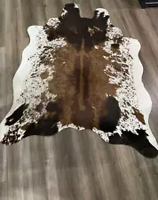 Western Decor Faux Fur Cowhide Rug, 4.6 X 5.2 Feet Animal Skin Cow Hide