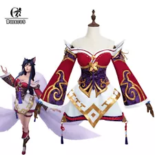 LOL Wild Rift The Nine-Tailed Fox Ahri Cosplay Costume Women Red Dress Outfit