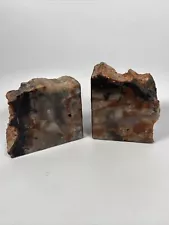 New ListingVtg Petrified Wood Bookends 5” x 4” x 2 1/2 7.5 lbs Felt Base Nice Colors Rare