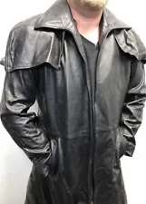 NEW - Black Leather Trench Car Duster Jacket Coat for Men Chest 42"