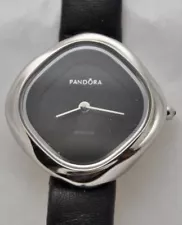 Pandora Swiss Liquid Black Diamond Crown Watch Black Leather Band 811050BK