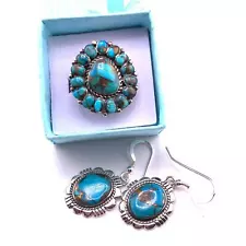 Vintage Marked T 925 Philippines Kingman Turquoise Ring and Earring Set