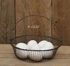 Rustic WIRE BASKET with Swinging Handle -- 8" x 2.25" -- (Eggs NOT included)