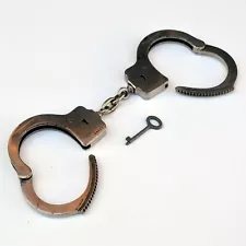 Antique Peerless 1925 Handcuffs Working with Key, Shackles, Police Restraints