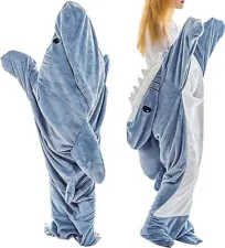Shark Super Soft Cozy Flannel Blanket Hoodie Blanket Sleeping Bag Fit 62-65inch