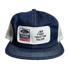 Vintage Denim Ford J&R Tractor Sales Hat Large Patch Mesh SnapBack 80s Trucker K