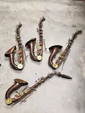 Vintage MCM Saxophones Metal Wall Mixed Media set of 4-ONLY 1 has the Mouthpiece