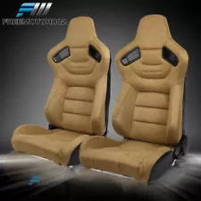 Adjustable Universal Racing Seat x2 Brown Suede & Carbon Leather & 2 Dual Slider