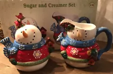 Vintage Cracker Barrel “JINGLE BELLS SNOWMEN"SUGAR & CREAMER SET Holiday Set