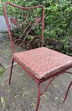 Red Vintage Shabby Wrought Iron Dining Patio Chair