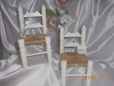 Two White Ladder Back Chairs for Dolls Display ~~