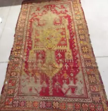 ANTIQUE CAUCASIAN TURKISH ORIENTAL CARPET RED GOLD HEAVY WEAR LARGE