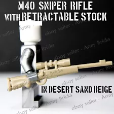 M40 Sniper Rifle w/ Retractable Stock - CUSTOM Brick Weapons for Minifigs BEIGE