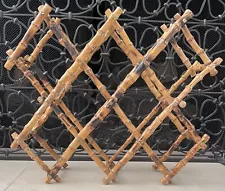 Vintage MCM Solid Burnt Bamboo 10-Bottle Tabletop Wine Rack