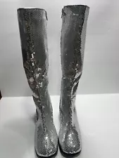 Bordello Tall Sequin Silver Boots Gogo Size 10 Disco