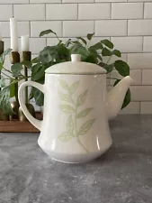 Starbucks Teapot White with Green Fern Leaves Branch Plant 2005 for Tazo Tea EUC