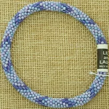 LILY and LAURA "Periwinkle Whisper" Hand Crocheted Beaded Bracelet Extended Size