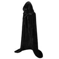 Medieval Velvet Hooded Cloak Wicca Long Robe Halloween Witchcraft Larp Capes US