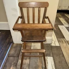 Vintage Wooden Doll High Chair 26" with Pullover Tray