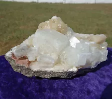 Natural Apophyllite Cubes in Shimmering Shiny Stilbite Crystal Points For Sale