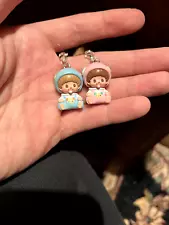 Monchhichi Pink Blue Rare Mini Keychain Charms 2x