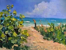 Beach Landscape Oil Painting, Small Original Palette Knife Textured Home Decor