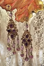 Vintage Art Deco Czech Amythyst Paste Glass Crystal Chandelier Earrings