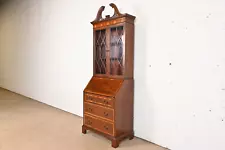 Baker Furniture Banded Mahogany Drop Front Secretary Desk With Bookcase Hutch