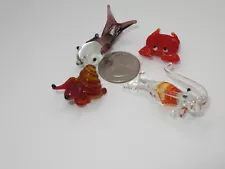 4 MINIATURE SMALL ART GLASS SEA CREATURES CRAB SHRIMP SNAIL FISH GANZ ART GLASS