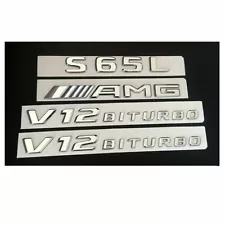 Chrome S65L AMG V12 BITURBO Trunk Fender Badges Emblems for Mercedes Benz