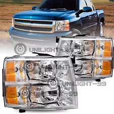 For 2007-2014 Chevy Silverado 1500 2500HD 3500HD Chrome Headlights LH+RH Pairs (For: 2008 Chevrolet)